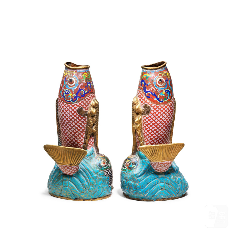 二十世紀 銅胎掐絲琺瑯魚瓶一對 | A PAIR OF CLOISONNÉ ENAMEL 'CARP' VASES - 图4